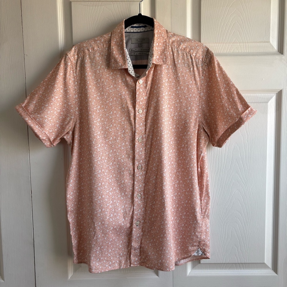 Ted Baker Mens Orange Mybow Mini Leaf Print‎ Shirt 4 Resort Cruise Coastal Vacay